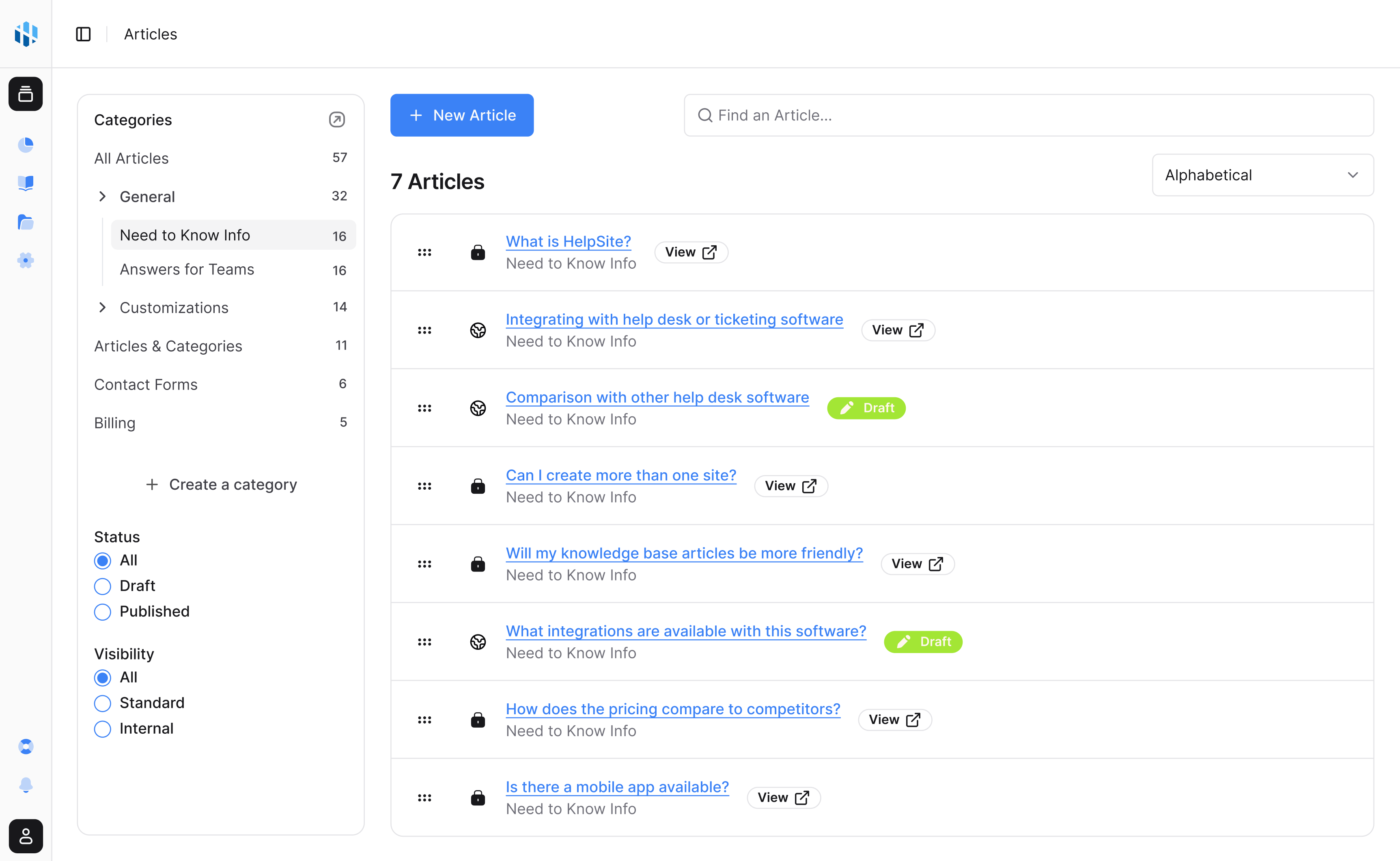 Public and private knowledge bases managed from one HelpSite account